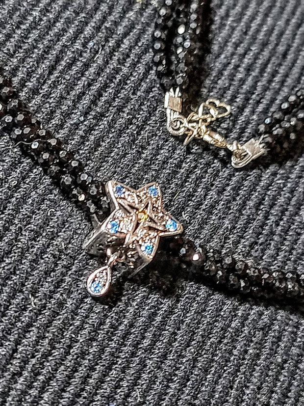 Colier argint X3 spinel negru stea argint zirconii minimalist boho chic trendy - Transport gratuit