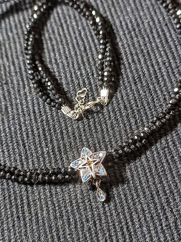 Colier argint X3 spinel negru stea argint zirconii minimalist boho chic trendy - Transport gratuit