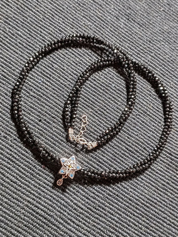 Colier argint X3 spinel negru stea argint zirconii minimalist boho chic trendy - Transport gratuit