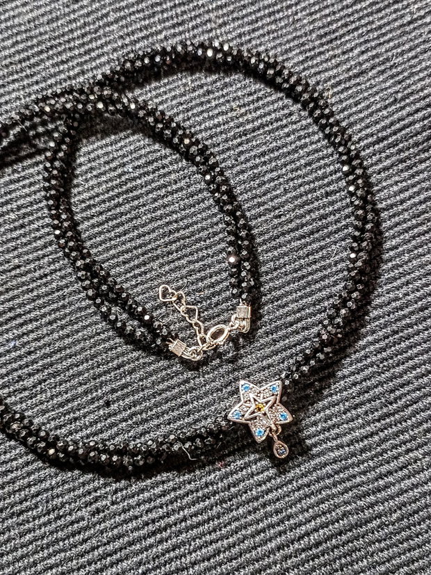 Colier argint X3 spinel negru stea argint zirconii minimalist boho chic trendy - Transport gratuit
