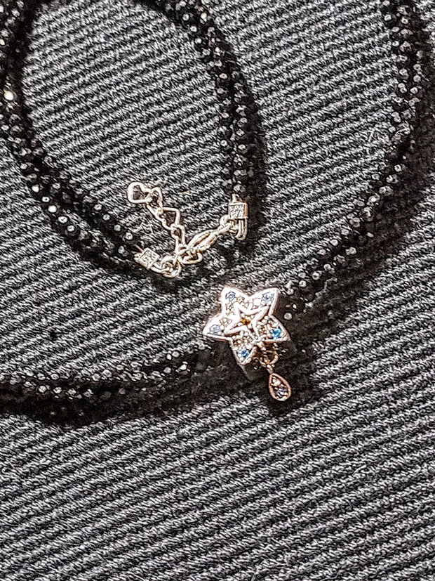 Colier argint X3 spinel negru stea argint zirconii minimalist boho chic trendy - Transport gratuit