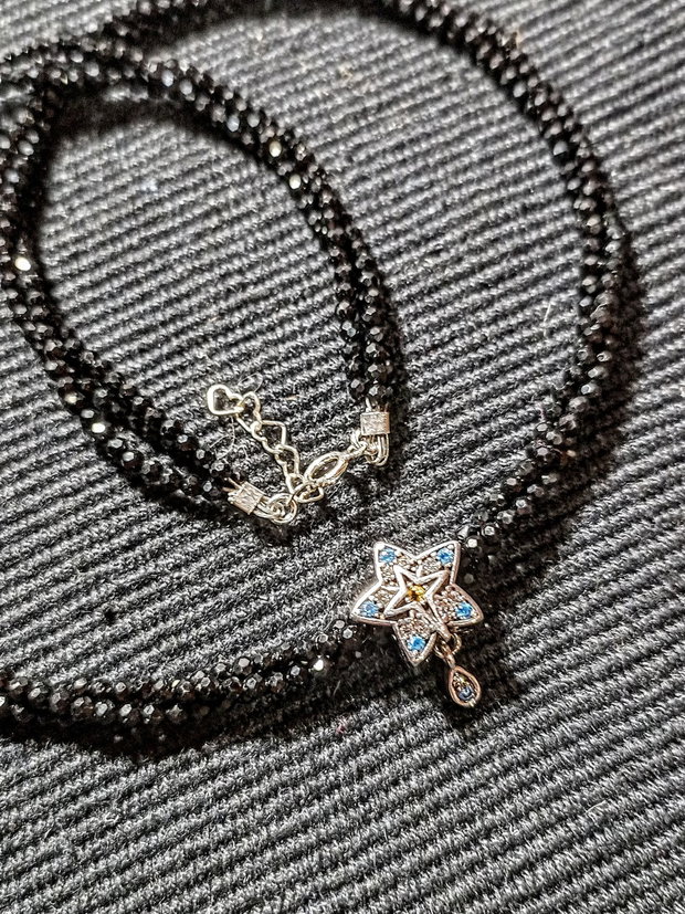 Colier argint X3 spinel negru stea argint zirconii minimalist boho chic trendy - Transport gratuit