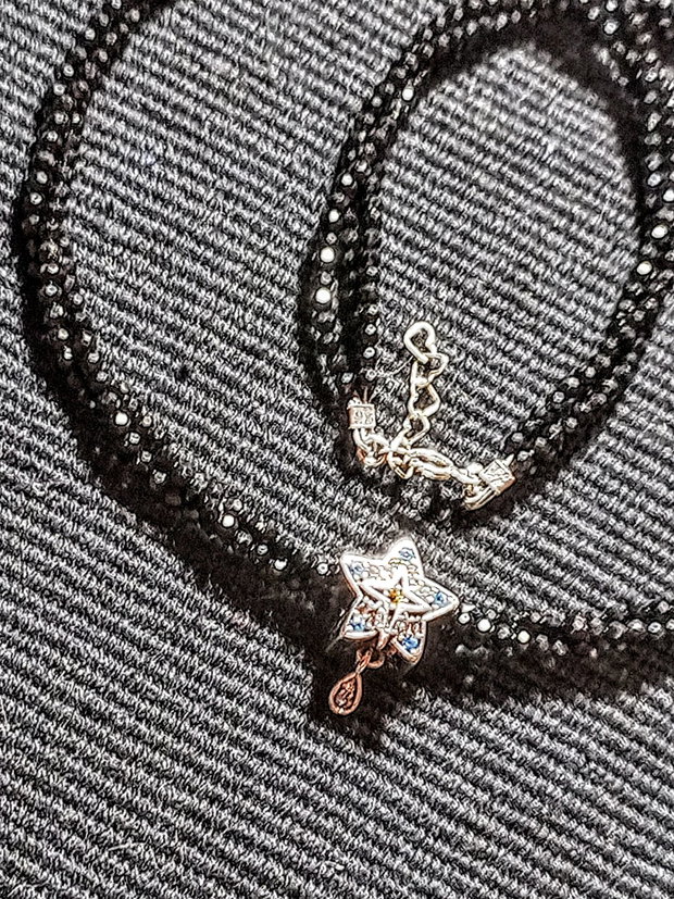 Colier argint X3 spinel negru stea argint zirconii minimalist boho chic trendy - Transport gratuit