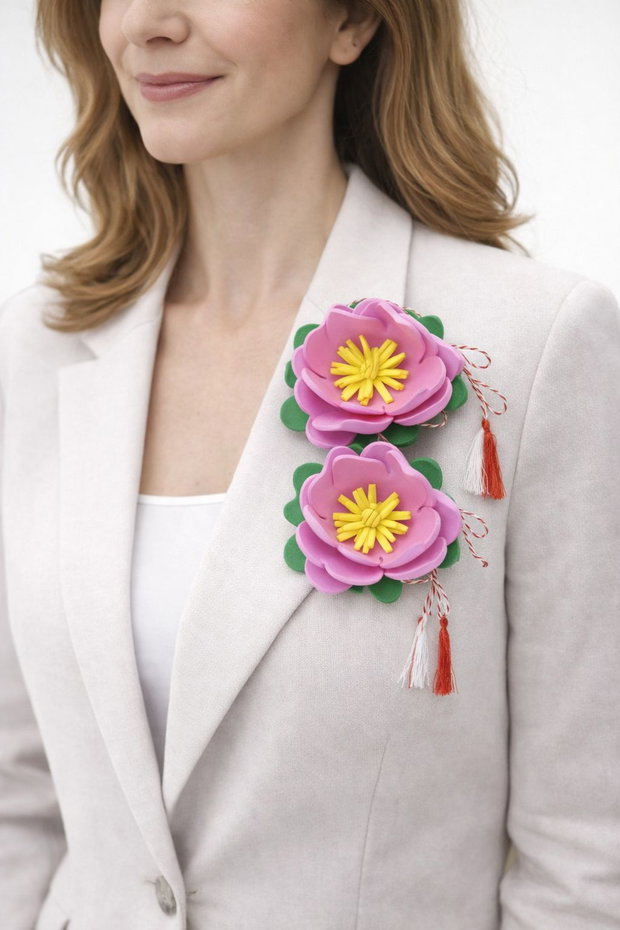 Brosa statement handmade unicat - Martisor - floare (cod1166)