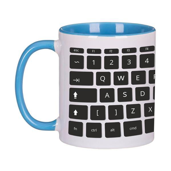 Cana ceramica, Piksel, 300 ml, tastatura, birou, programator, IT, interior si maner colorat albastru