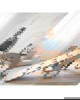 Leagan Montessori din lemn PRO 5 in 1 cu placa 2 in 1 &ndash; Pastel