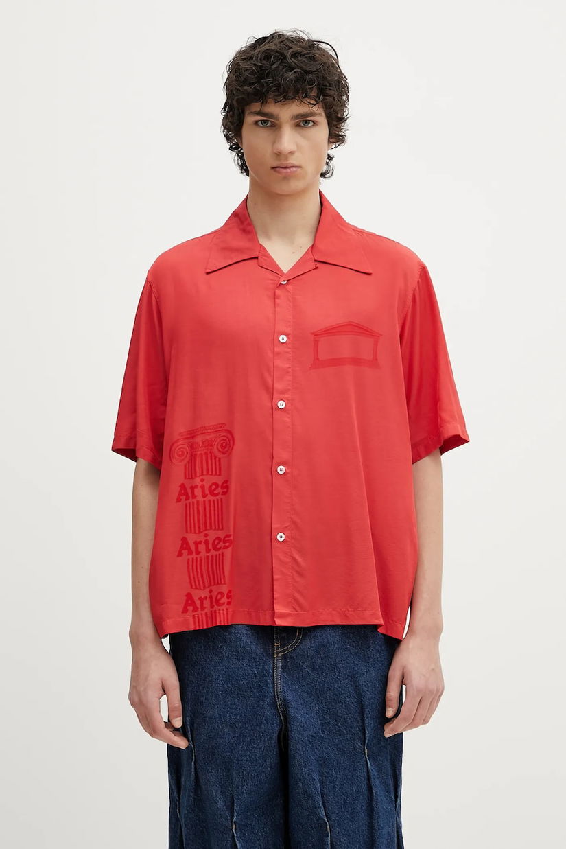 Aries cămașă Ancient Column Satin Viscose Hawaiian Shirt