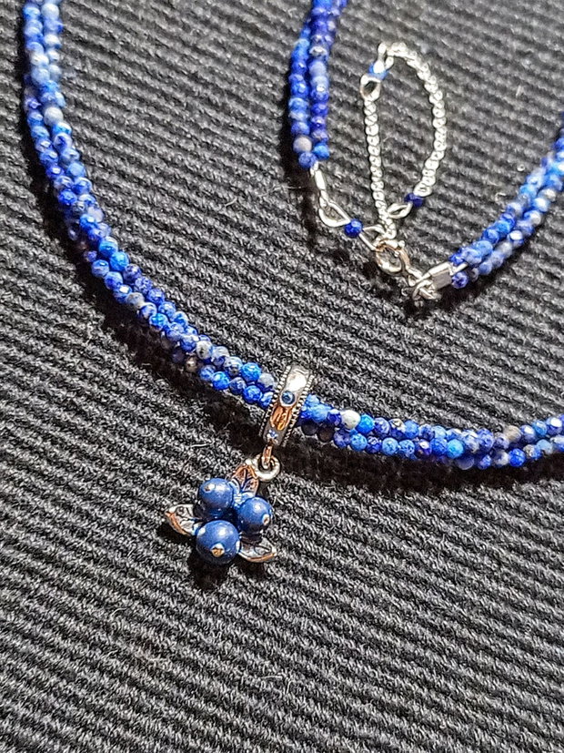 Colier argint X3 lapis lazuli charm argint afine minimalist boho chic trendy cadou - Transport gratuit