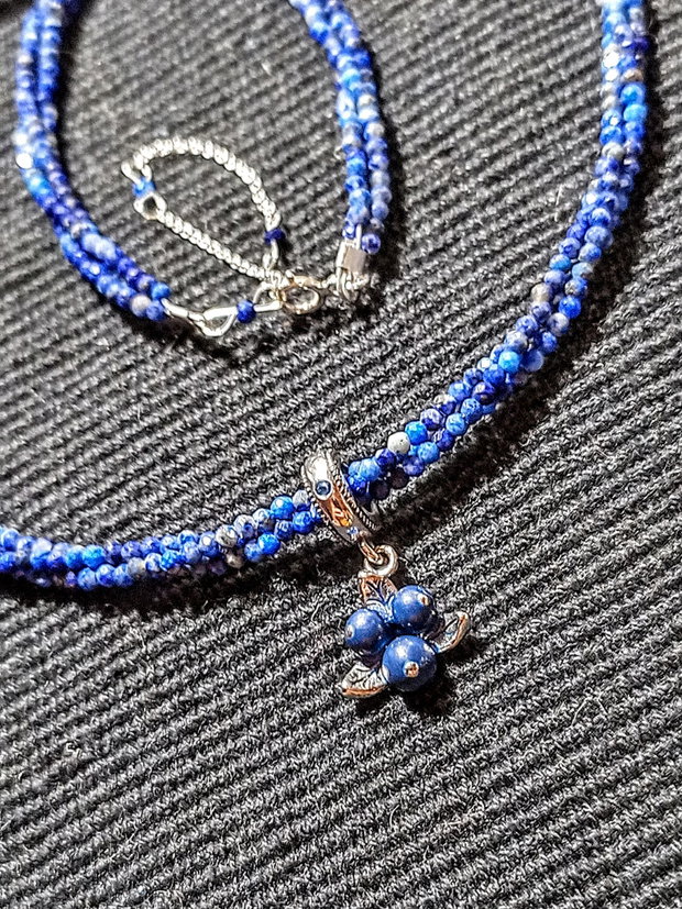 Colier argint X3 lapis lazuli charm argint afine minimalist boho chic trendy cadou - Transport gratuit