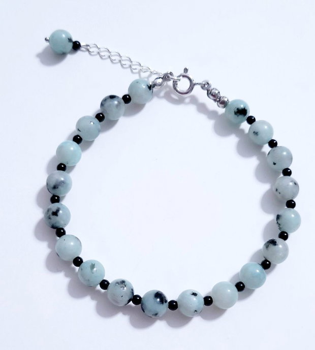 Bratara argint 925 cu jasp kiwi si spinel negru