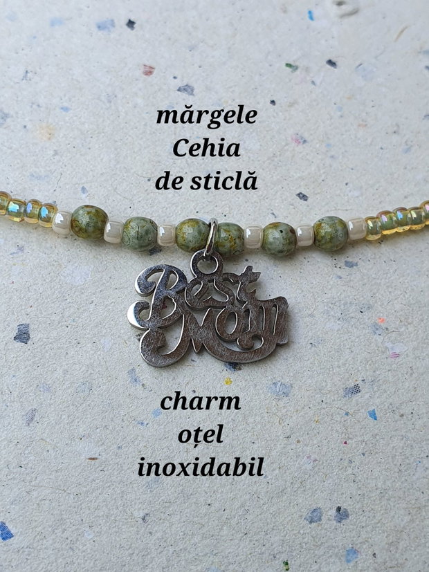 Colier minimalist cu charm "Best Mom"