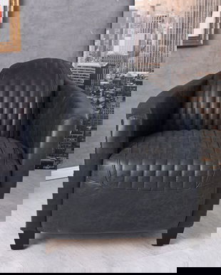 Fotoliu industrial din metal cu tapiterie piele vacaFotoliu industrial din metal cu tapiterie piele vaca