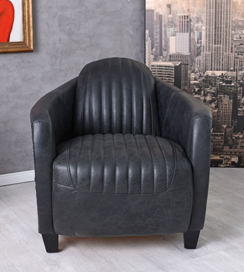 Fotoliu industrial din metal cu tapiterie piele vacaFotoliu industrial din metal cu tapiterie piele vaca