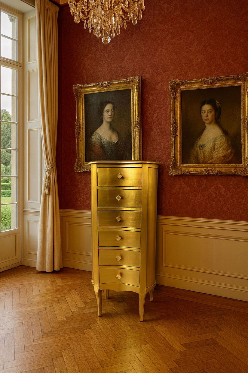 Comoda Rococo din lemn masiv auriu