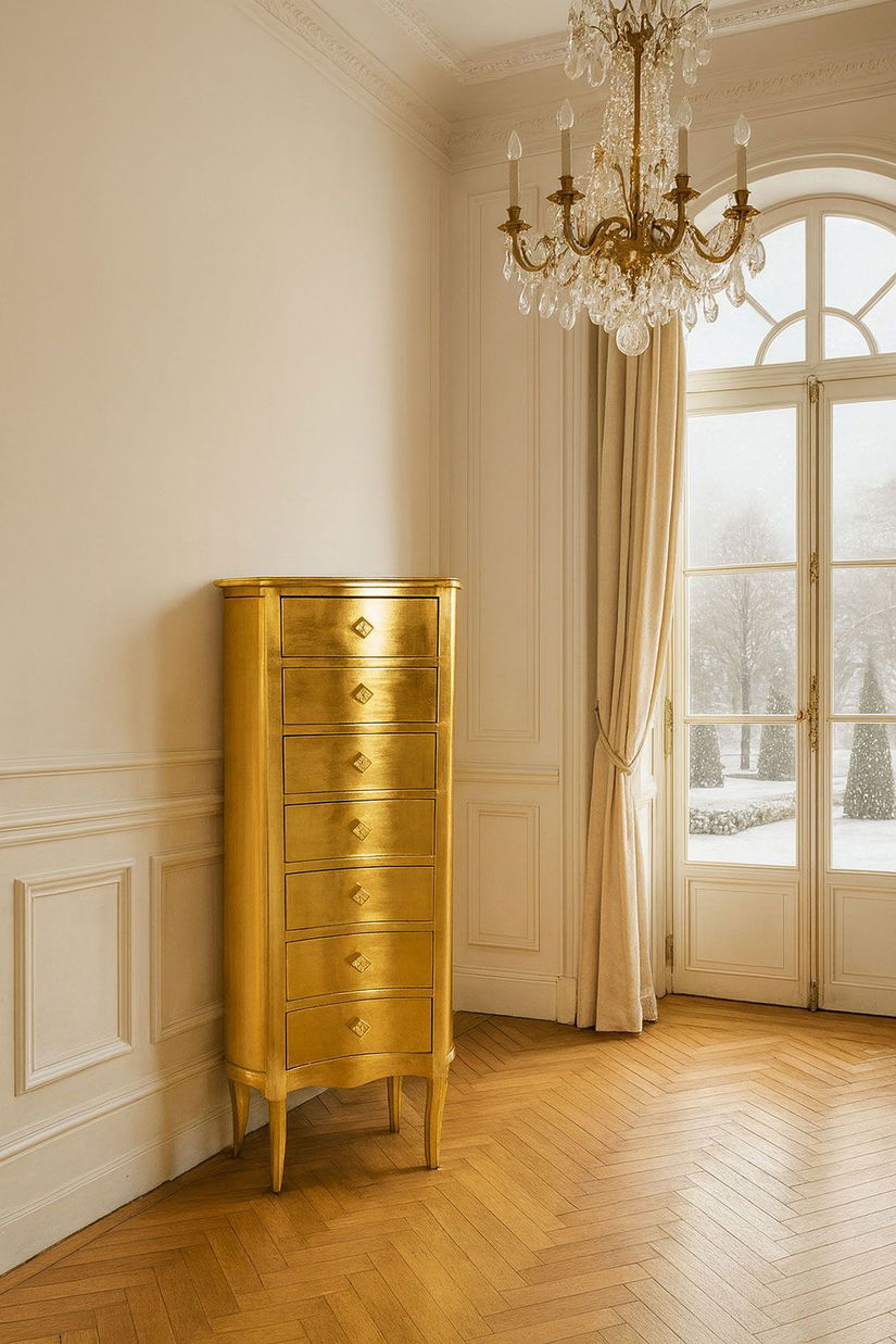 Comoda Rococo din lemn masiv auriu