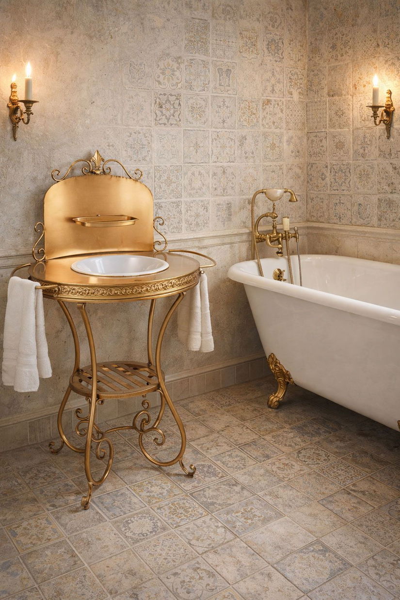 Set lavoar din metal auriu antichizat