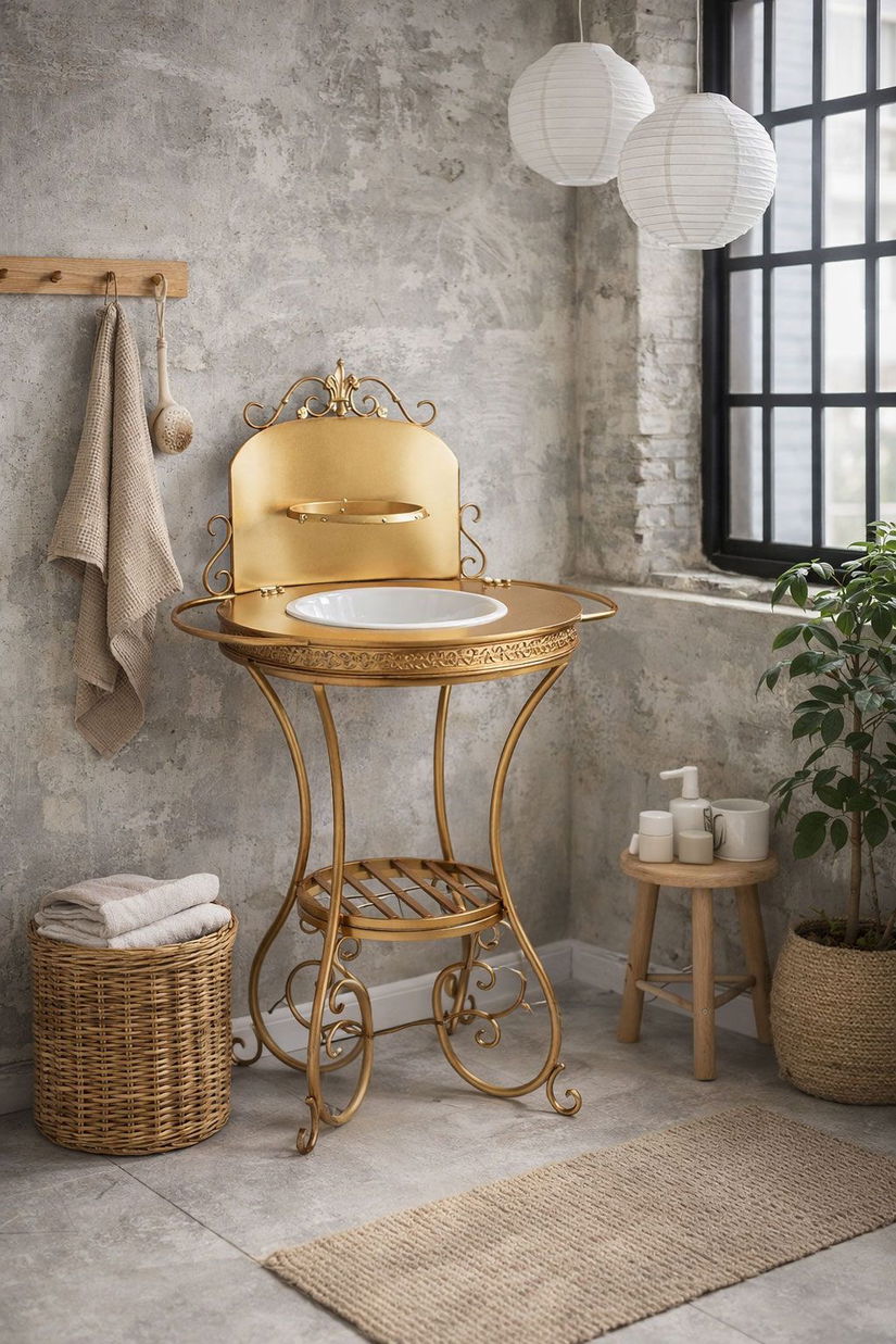 Set lavoar din metal auriu antichizat