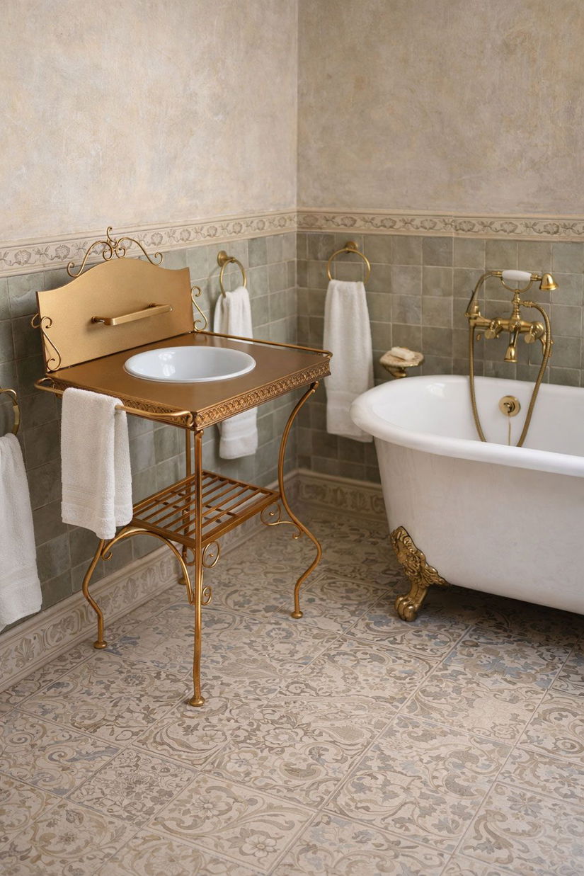 Set lavoar din metal auriu antichizat