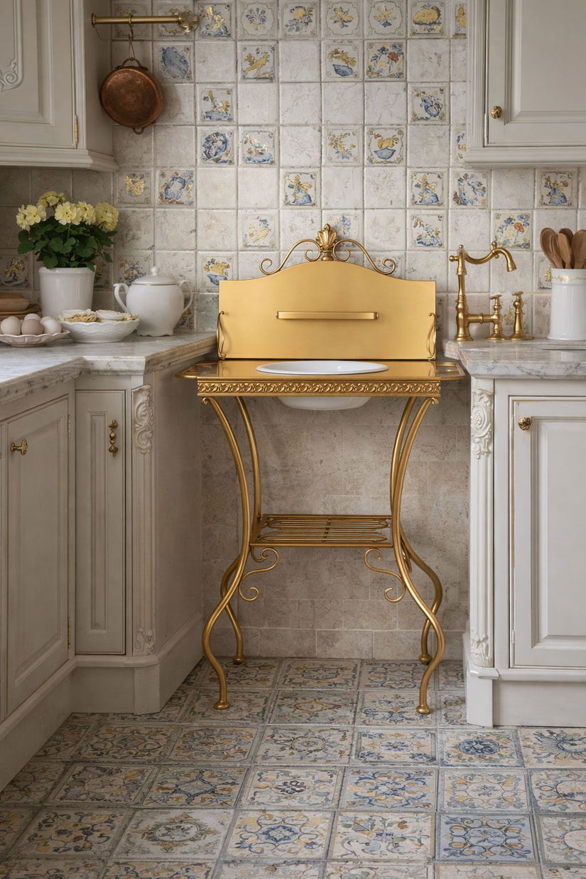 Set lavoar din metal auriu antichizat