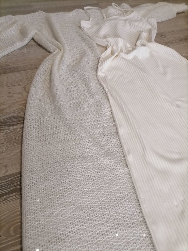Rochie handmade din tricot cu paiete croială feminină, mâneci bufante