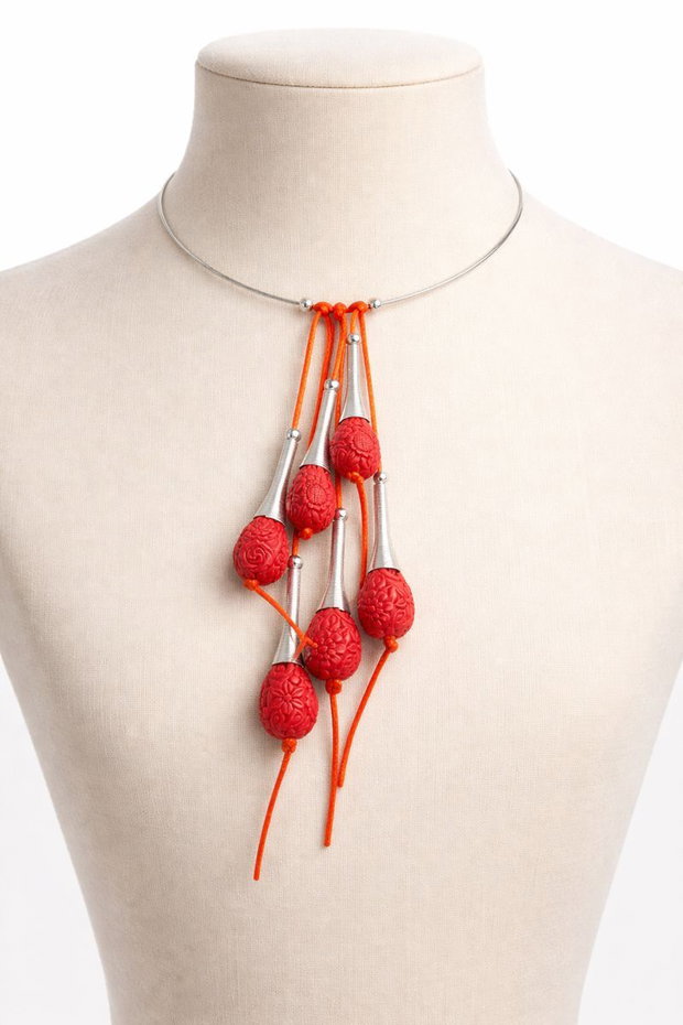 Colier handmade statement unicat - cinabru - imitatie (cod889)
