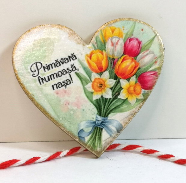 Martisor cu flori, personalizat pentru nasa, fina