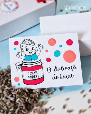 Marturii magneti botez baietel dulceata personalizate cu nume