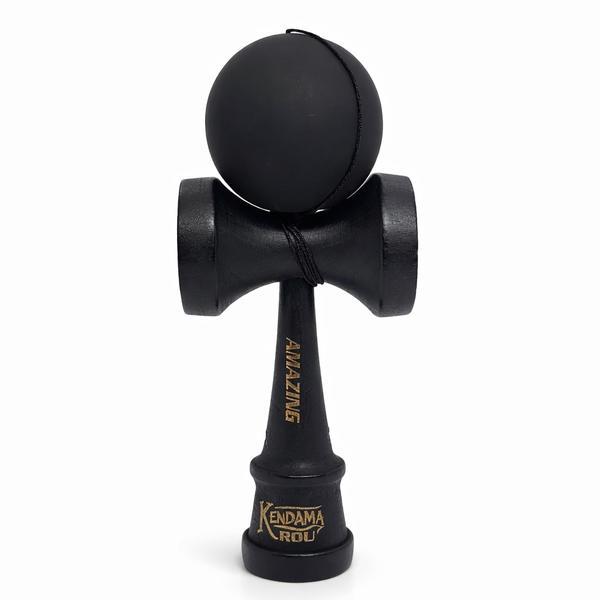 Kendama Profesională Amazing, All Black, Bilă Rubber Grip, Lemn Premium, 18 cm, cu Cutie, 5 +
