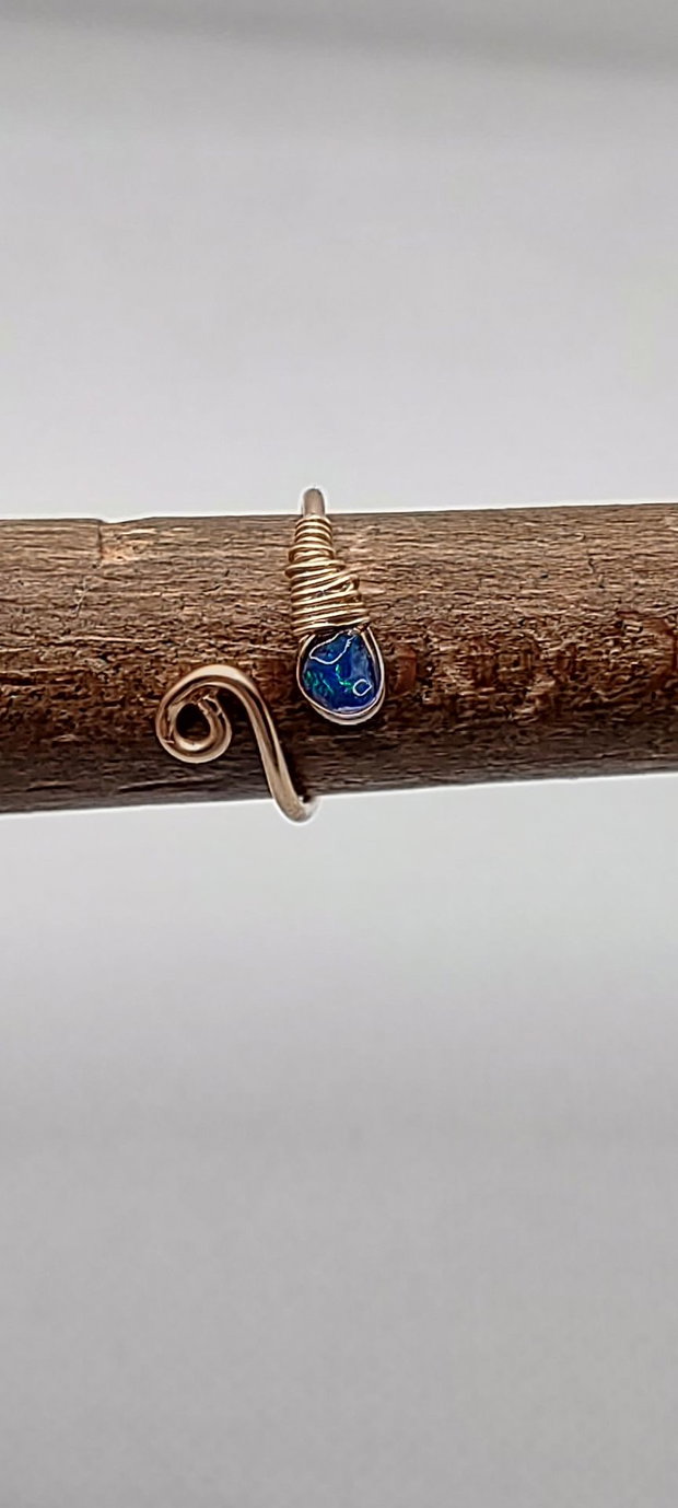 Inel unicat, inel reglabil,inel din aur filat de 14 k, inel cu opal albastru