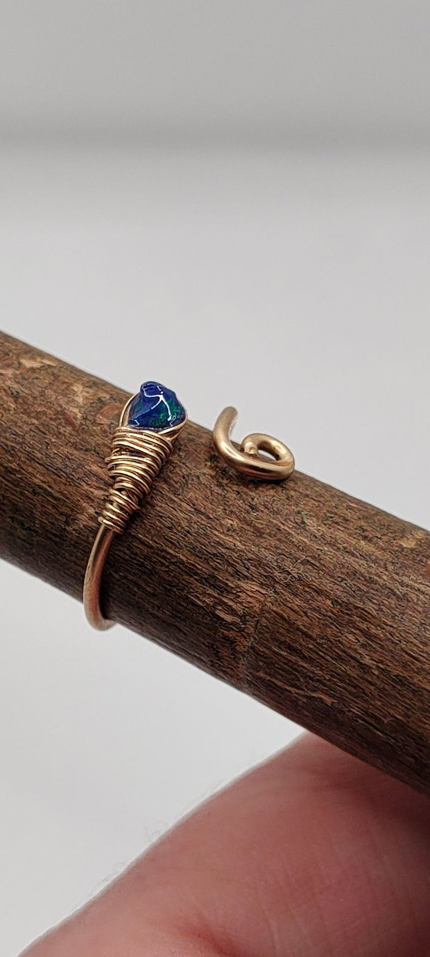 Inel unicat, inel reglabil,inel din aur filat de 14 k, inel cu opal albastru