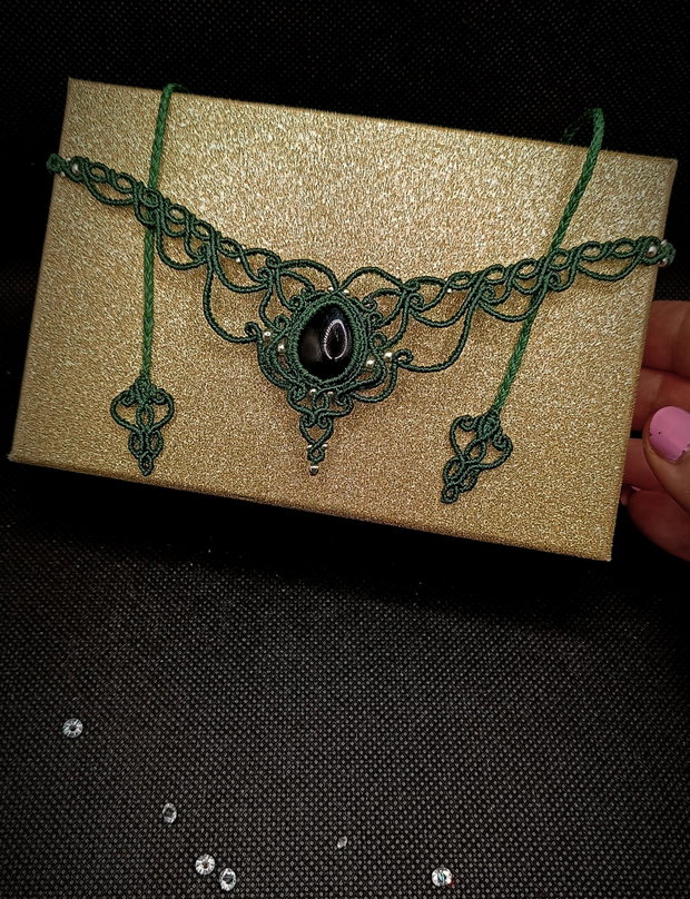 Colier Princess Verde Micromacrame cu Onix