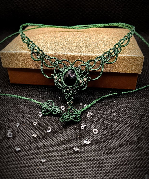 Colier Princess Verde Micromacrame cu Onix
