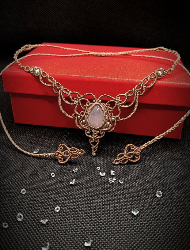 Colier Princess Delicat Micromacrame cu Cuart Roz
