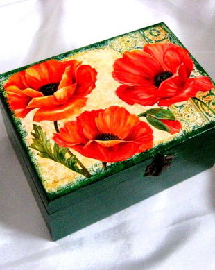 cutie lemn decorata cu maci 51136