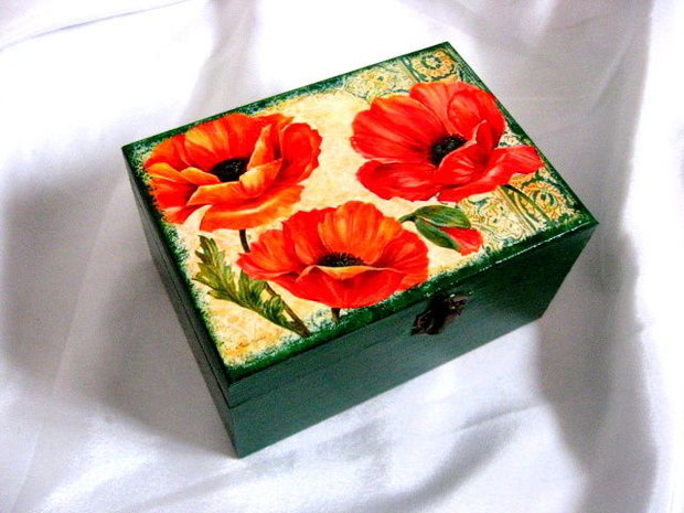 cutie lemn decorata cu maci 51136