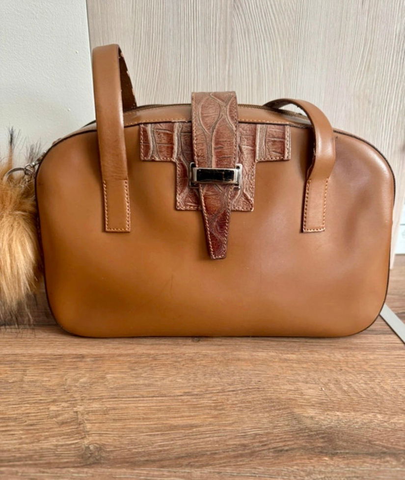 GEANTA VINTAGE COMBINATIE PIELE NATURALA SI PIELE ALIGATOR MADE IN ITALY