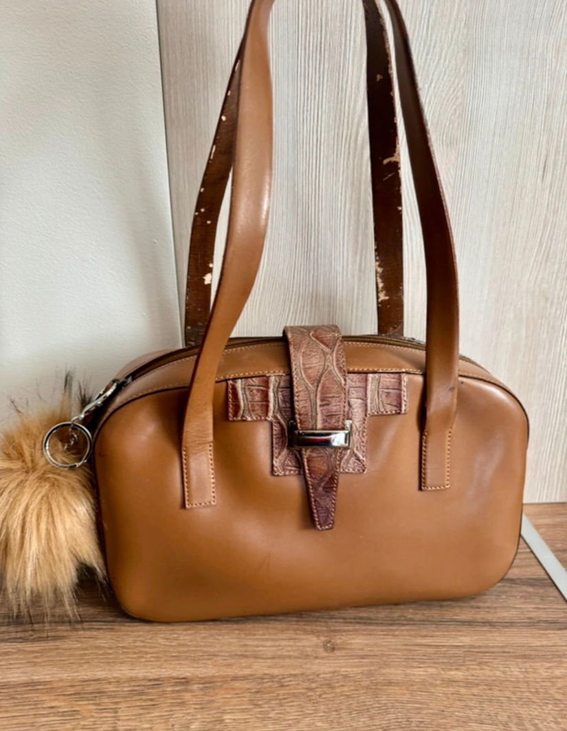 GEANTA VINTAGE COMBINATIE PIELE NATURALA SI PIELE ALIGATOR MADE IN ITALY