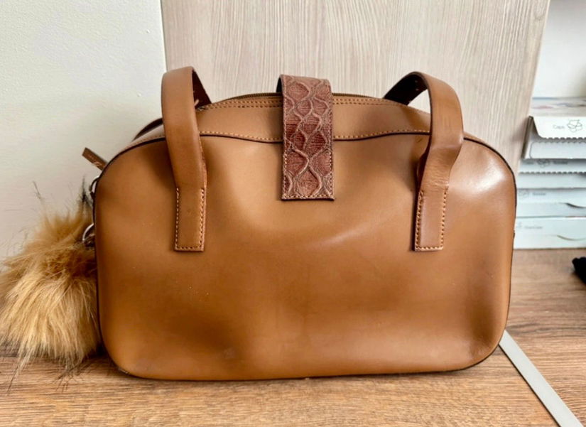 GEANTA VINTAGE COMBINATIE PIELE NATURALA SI PIELE ALIGATOR MADE IN ITALY