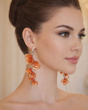Cercei handmade din plastic reciclat  model floral, colorați (cod1266)