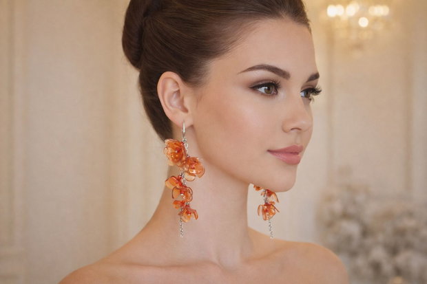 Cercei handmade din plastic reciclat model floral, colorați (cod1266)