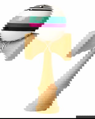 Kendama &ndash; Model Premium Lemn Natural cu Bila Colorata Design Modern, echilibru perfect si aderenta excelenta