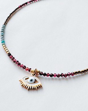 Colier Evil Eye cu granat, turcoaz si hematit - Protectie