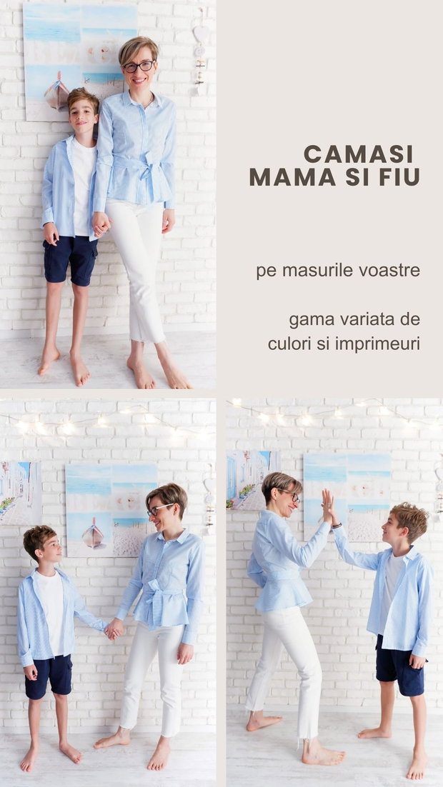 Camasi Mama Fiu Bleu cu Dungi Albe