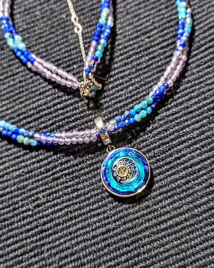 Colier argint X3 lapis lazuli calcedonie apatit charm argint astre multicolor minimalist boho chic trendy - Transport gratuit