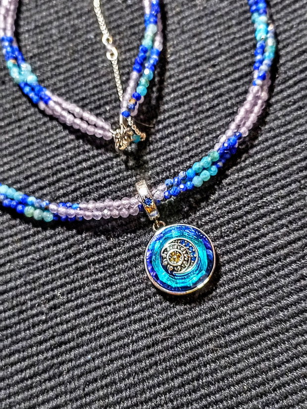 Rezervat Colier argint X3 lapis lazuli calcedonie apatit charm argint astre multicolor minimalist boho chic trendy - Transport gratuit