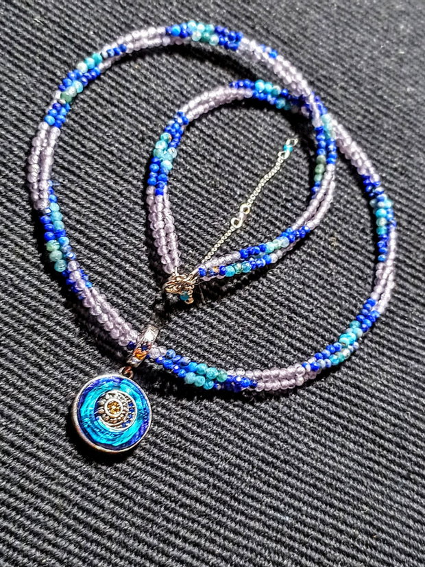 Rezervat Colier argint X3 lapis lazuli calcedonie apatit charm argint astre multicolor minimalist boho chic trendy - Transport gratuit