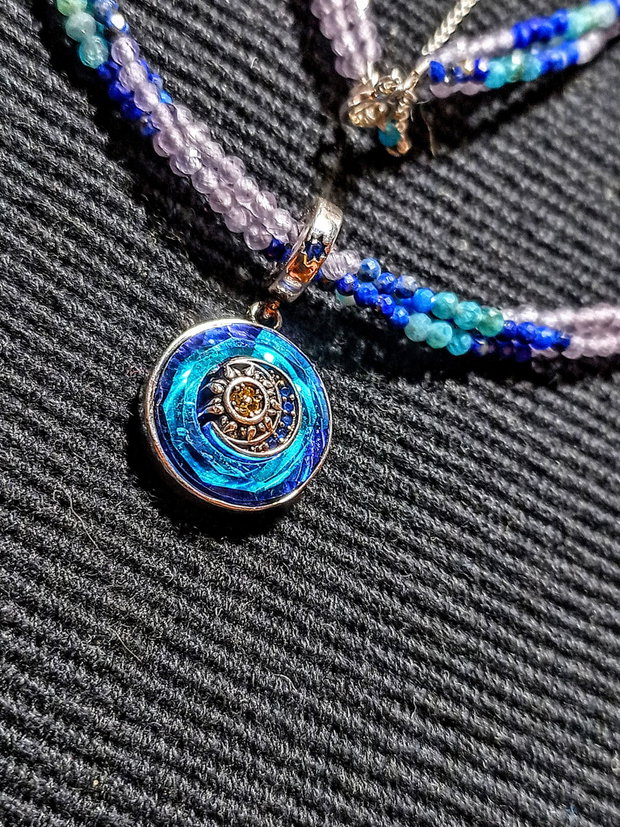 Rezervat Colier argint X3 lapis lazuli calcedonie apatit charm argint astre multicolor minimalist boho chic trendy - Transport gratuit