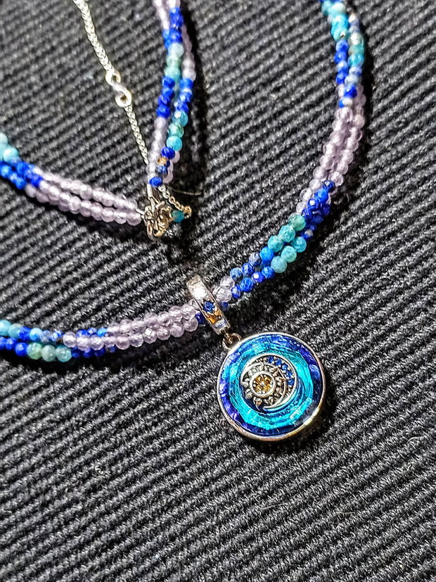 Rezervat Colier argint X3 lapis lazuli calcedonie apatit charm argint astre multicolor minimalist boho chic trendy - Transport gratuit