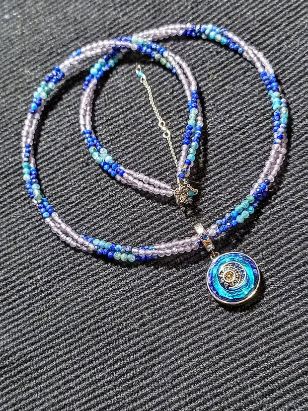 Rezervat Colier argint X3 lapis lazuli calcedonie apatit charm argint astre multicolor minimalist boho chic trendy - Transport gratuit