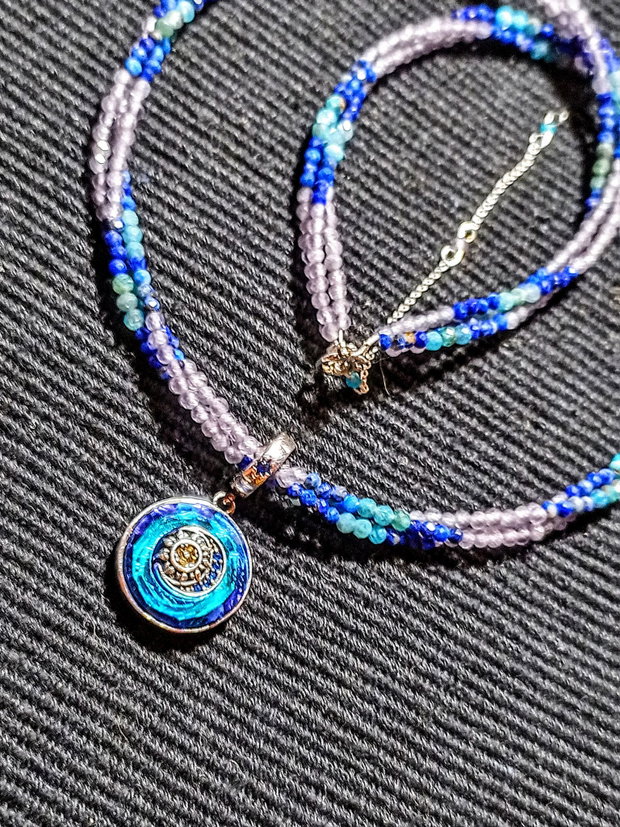 Rezervat Colier argint X3 lapis lazuli calcedonie apatit charm argint astre multicolor minimalist boho chic trendy - Transport gratuit